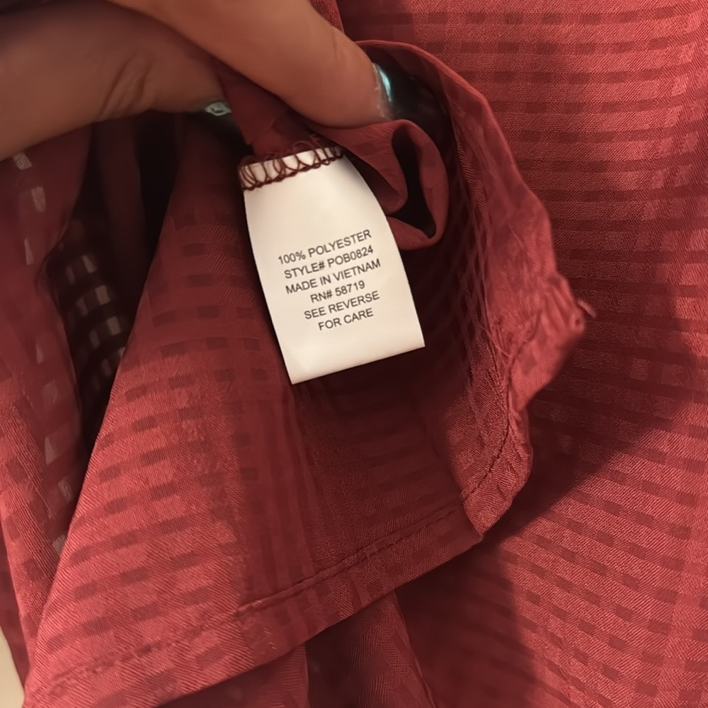 Ny Collection Petite 3/4 Sleeve Windowpane Blouse Wine NWT Size Small - Picture 12 of 14